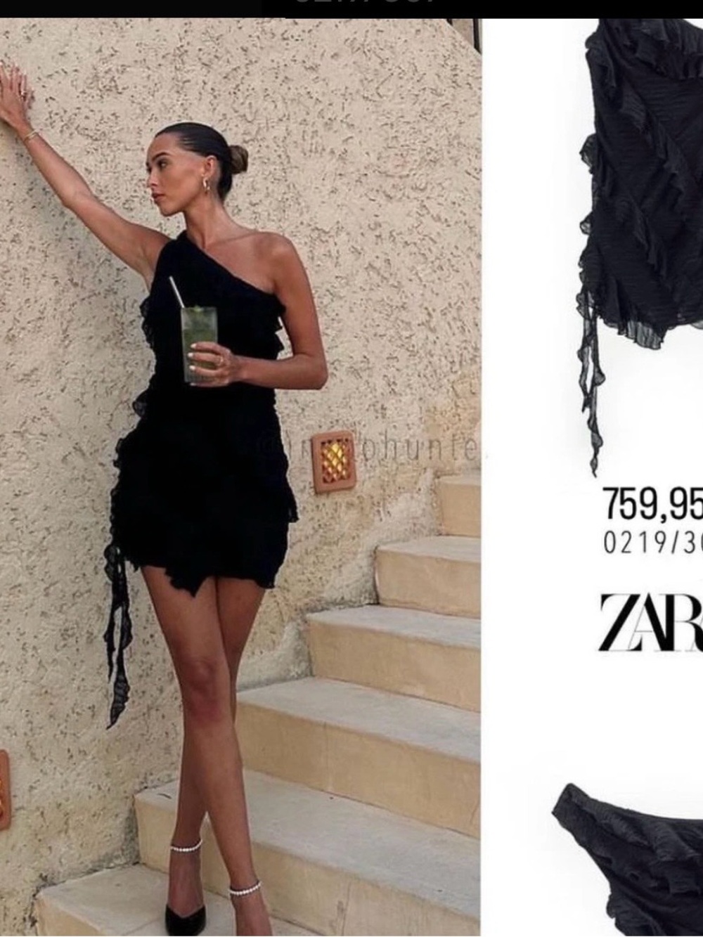 Zara Black One-Shoulder Ruffle Mini asymmetric Dress